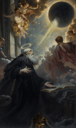 cosmas-damian-asam-vision-of-st-benedict-1735 (AI Enhancced)