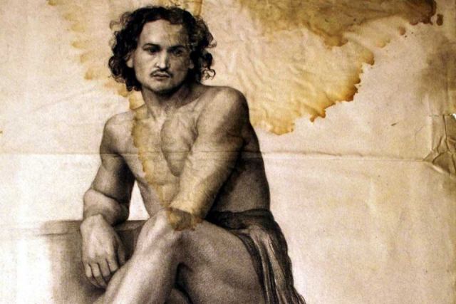 Evelyn De Morgan - Life Drawing of a seated male model inscribed A Day Less for Examination detail (1875)