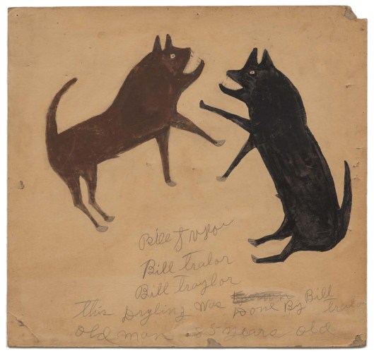 Bill Traylor - Untitled (Dog Fight with Writing) (c. 1939-40)