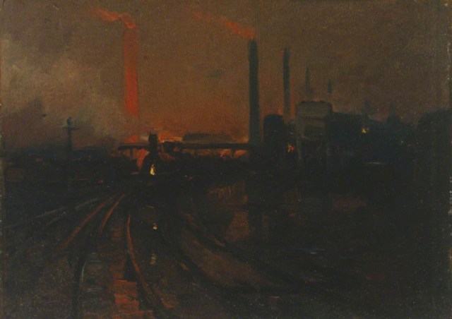 Walden, Lionel, 1861-1933; The Steel Works, Cardiff at Night