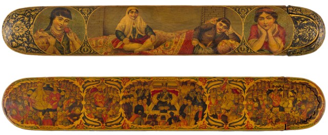 Muhammad Kazim - Pen Box, Iran, late 19th Century (bottom with portraits of Nasir al-Din Shah and persian rulers from the Shāhnameh)
