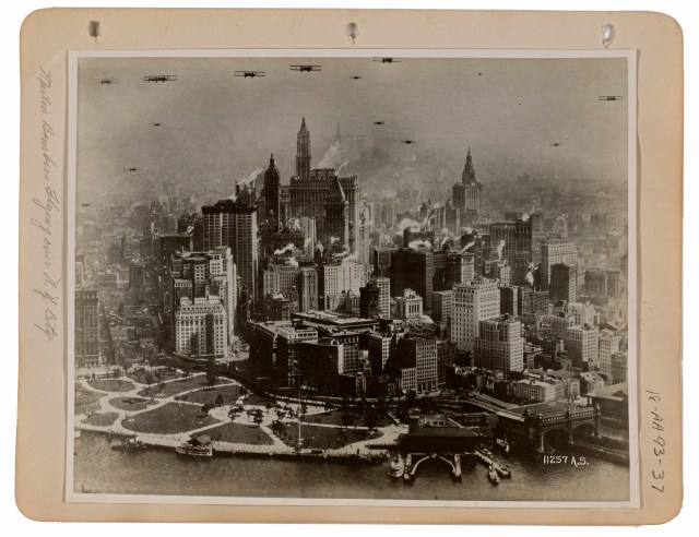 Army Air Forces - Martin Bombers Flying over New York City (c 1920)